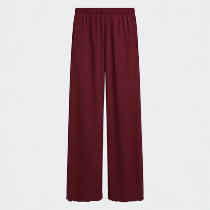 Vybe - Women Wide-leg Trouser With Scalloped Edge - Maroon