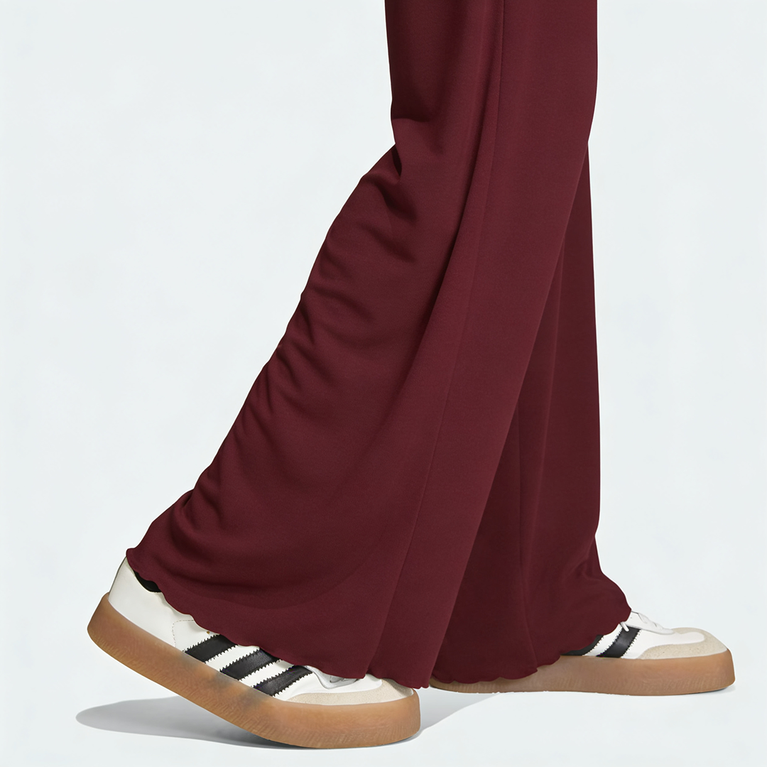 Vybe - Women Wide-leg Trouser With Scalloped Edge - Maroon