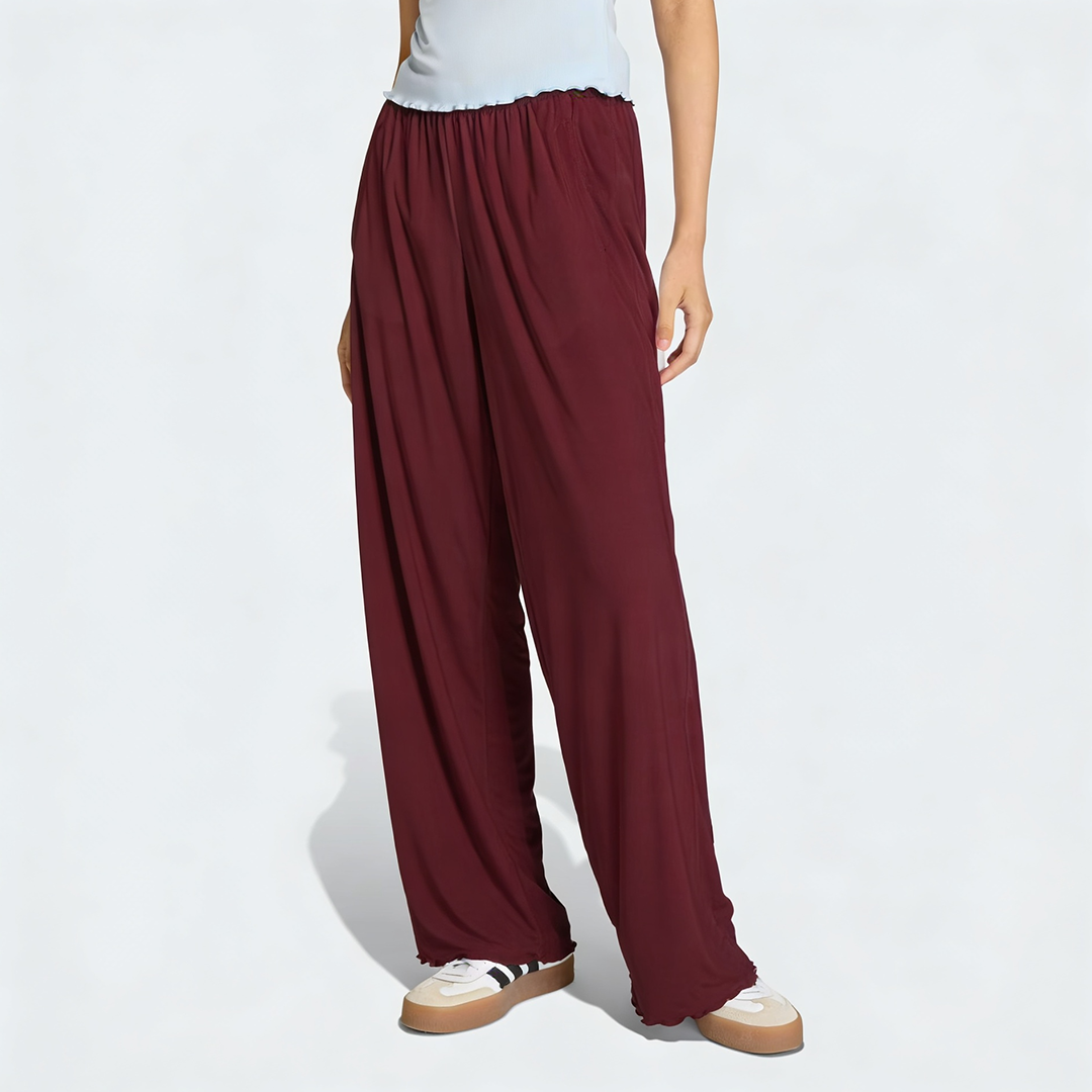 Vybe - Women Wide-leg Trouser With Scalloped Edge - Maroon