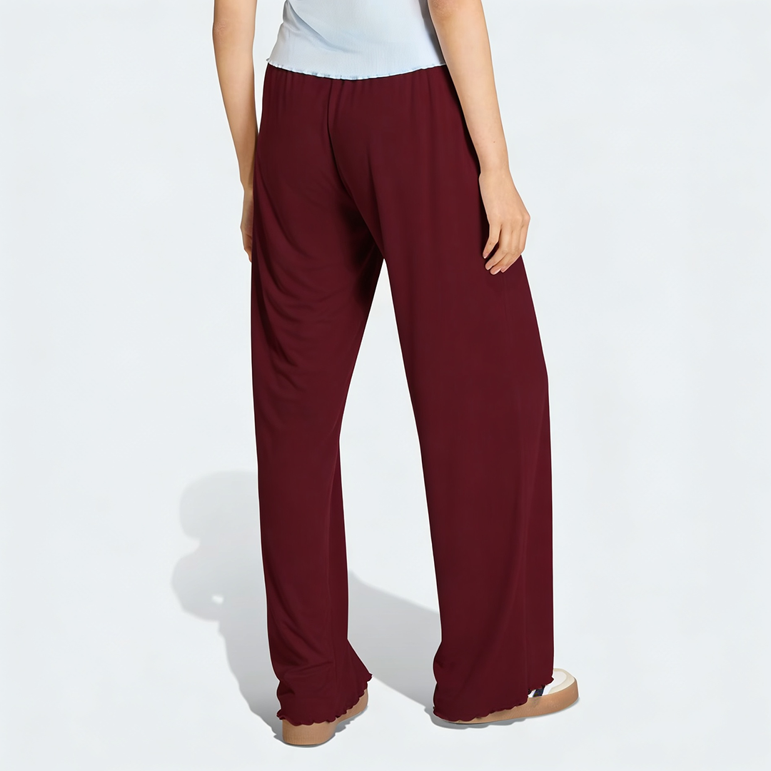 Vybe - Women Wide-leg Trouser With Scalloped Edge - Maroon