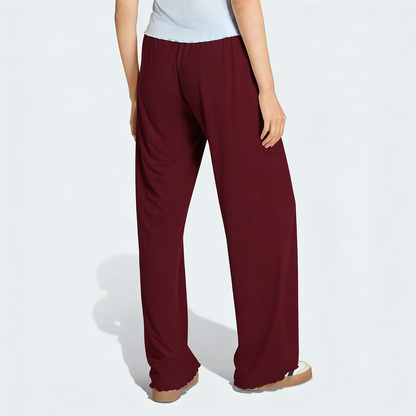 Vybe - Women Wide-leg Trouser With Scalloped Edge - Maroon