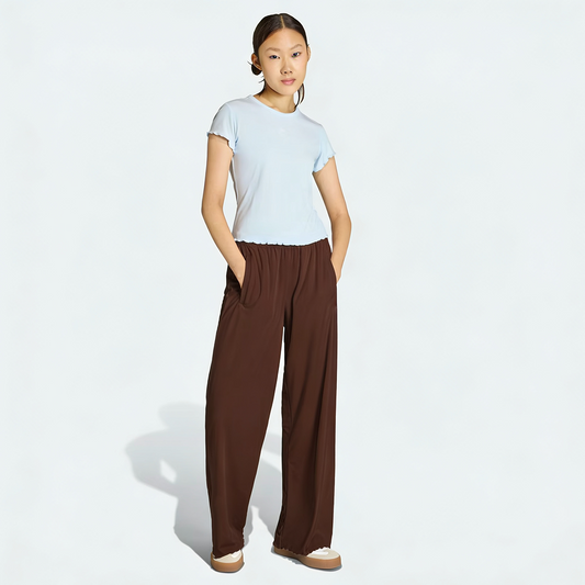 Vybe - Women Wide-leg Trouser With Scalloped Edge - Mocha