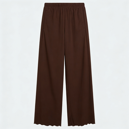 Vybe - Women Wide-leg Trouser With Scalloped Edge - Mocha