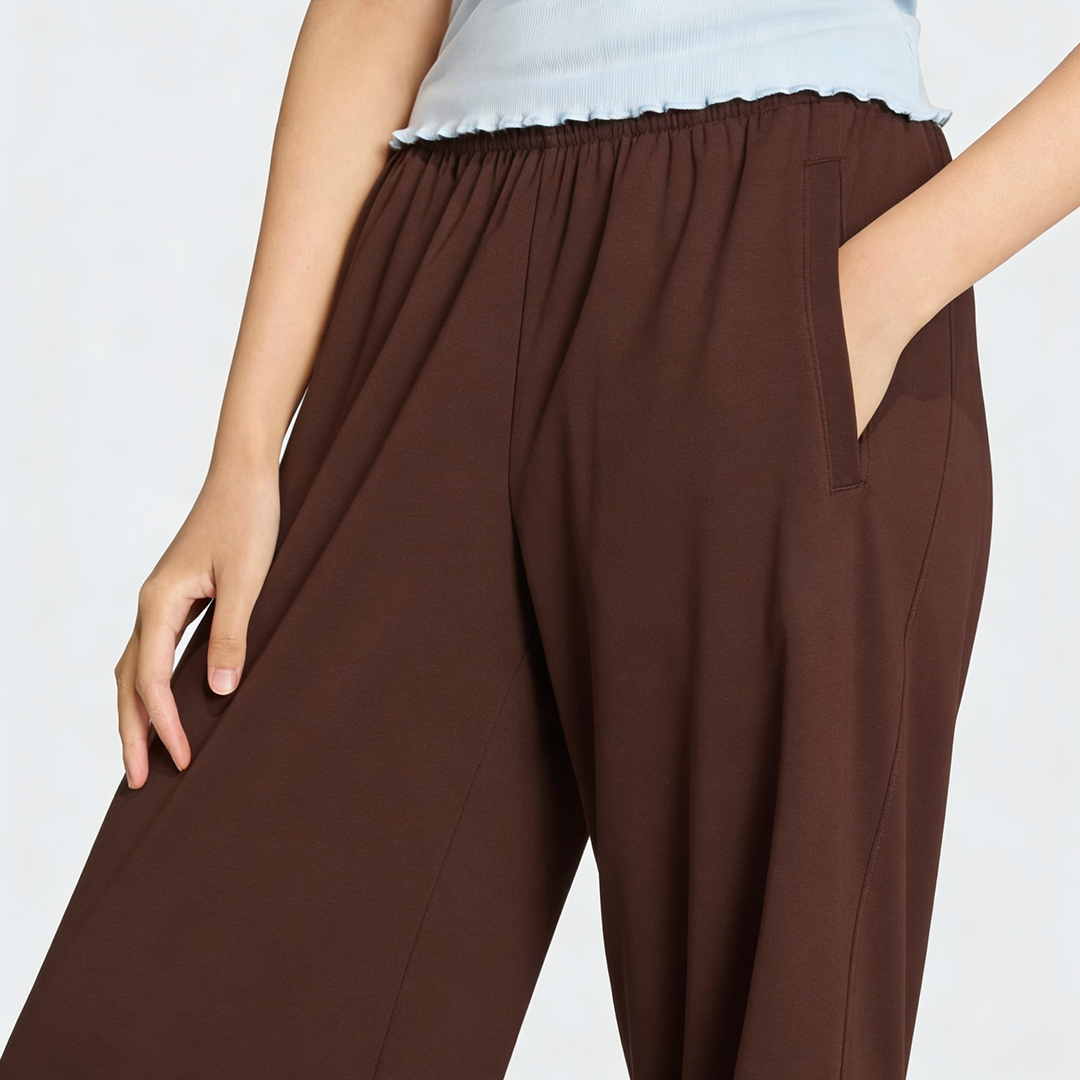 Vybe - Women Wide-leg Trouser With Scalloped Edge - Mocha