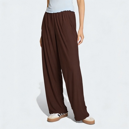 Vybe - Women Wide-leg Trouser With Scalloped Edge - Mocha