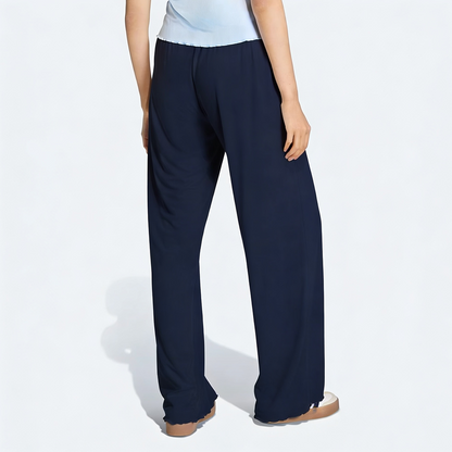 Vybe - Women Wide-leg Trouser With Scalloped Edge - Navy Blue