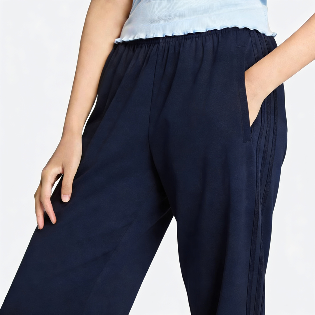 Vybe - Women Wide-leg Trouser With Scalloped Edge - Navy Blue