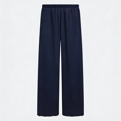 Vybe - Women Wide-leg Trouser With Scalloped Edge - Navy Blue