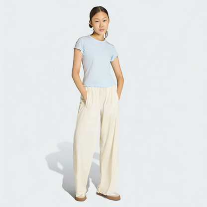 Vybe - Women Wide-leg Trouser With Scalloped Edge - Oat Milk