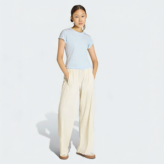Vybe - Women Wide-leg Trouser With Scalloped Edge - Oat Milk