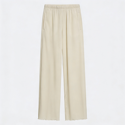 Vybe - Women Wide-leg Trouser With Scalloped Edge - Oat Milk