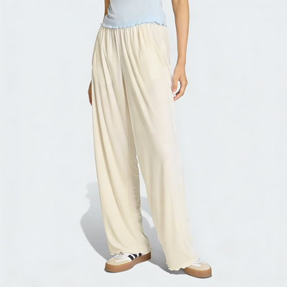 Vybe - Women Wide-leg Trouser With Scalloped Edge - Oat Milk