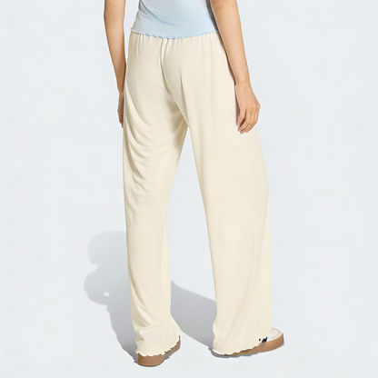 Vybe - Women Wide-leg Trouser With Scalloped Edge - Oat Milk