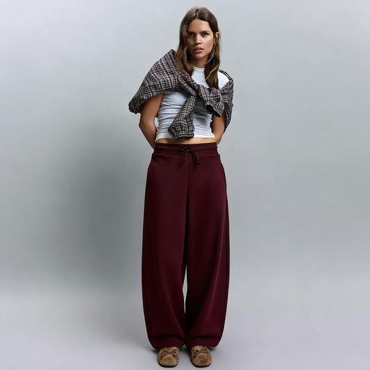 Vybe - Women Wide-leg Trouser With Adjustable Hem - Maroon