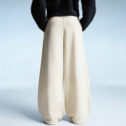 Vybe - Women Wide-leg Trouser With Adjustable Hem - Oat Milk