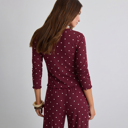 Vybe - Ivory Dream Set (Heart Printed) - Maroon