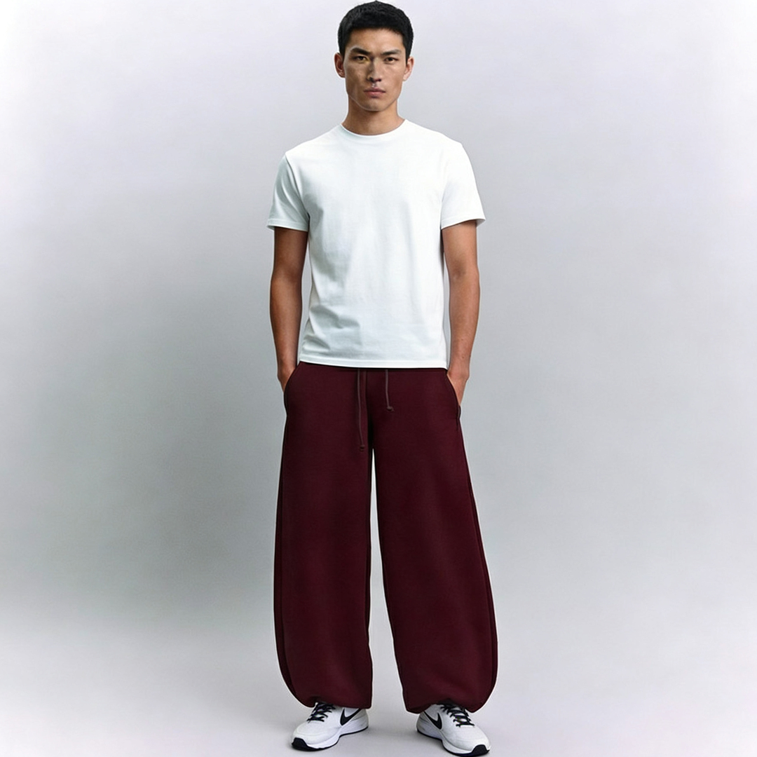 Vybe - Men Wide-leg Trouser With Adjustable Hem - Maroon