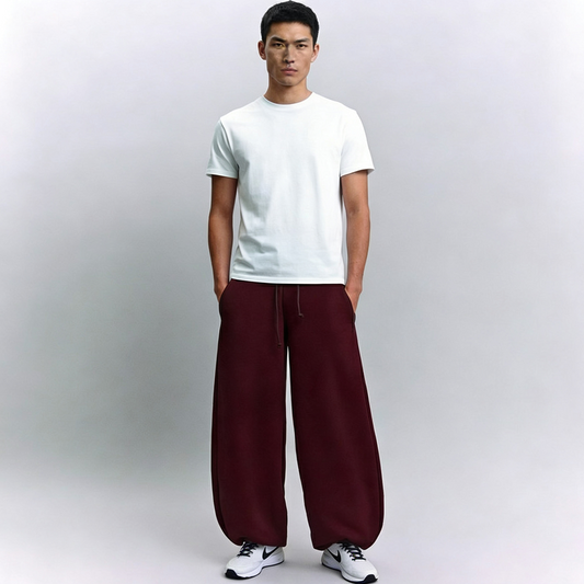 Vybe - Men Wide-leg Trouser With Adjustable Hem - Maroon