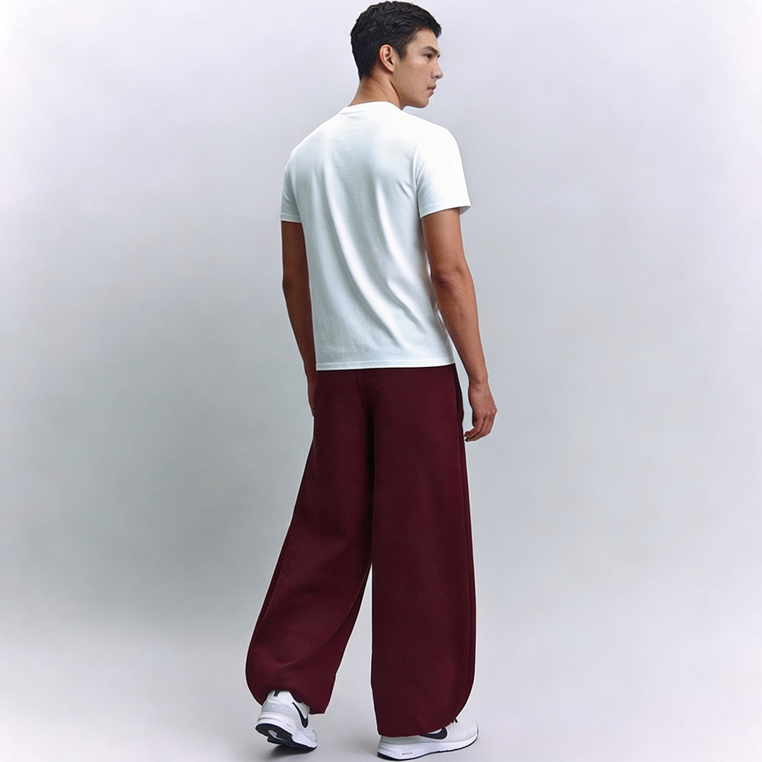 Vybe - Men Wide-leg Trouser With Adjustable Hem - Maroon