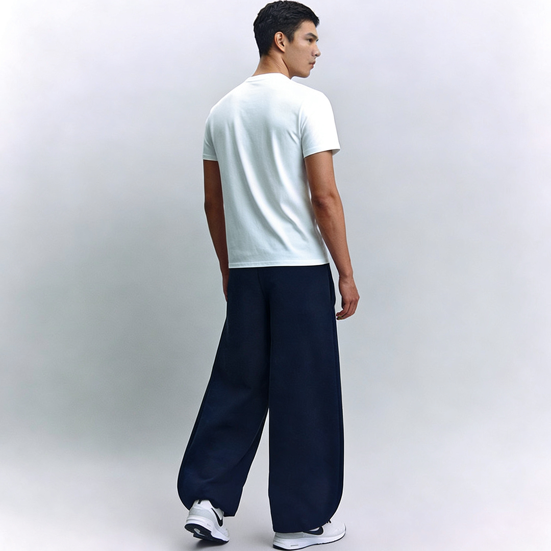 Vybe - Men Wide-leg Trouser With Adjustable Hem - Navy Blue