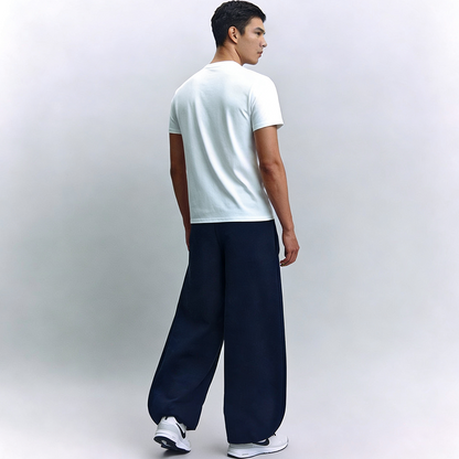 Vybe - Men Wide-leg Trouser With Adjustable Hem - Navy Blue