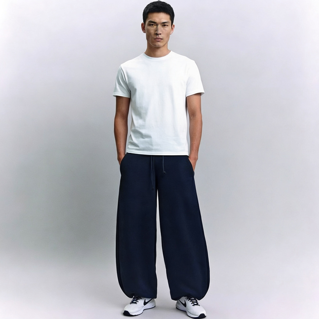 Vybe - Men Wide-leg Trouser With Adjustable Hem - Navy Blue