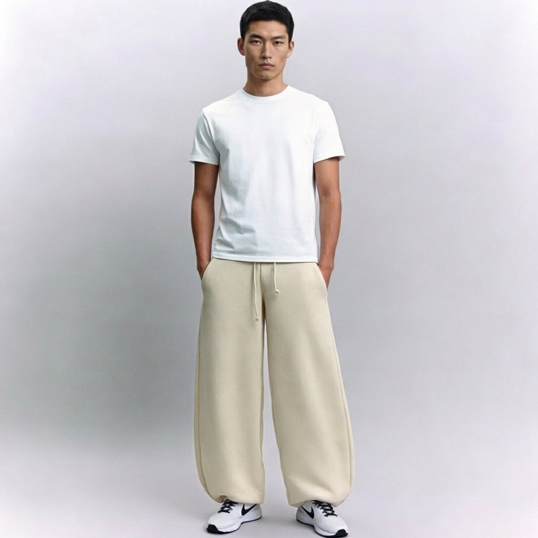 Vybe - Men Wide-leg Trouser With Adjustable Hem - Oat Milk