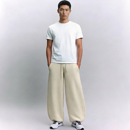 Vybe - Men Wide-leg Trouser With Adjustable Hem - Oat Milk