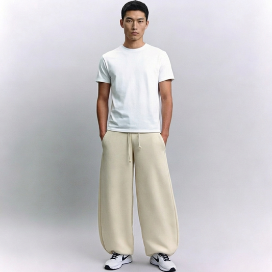 Vybe - Men Wide-leg Trouser With Adjustable Hem - Oat Milk