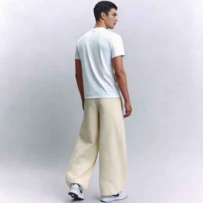Vybe - Men Wide-leg Trouser With Adjustable Hem - Oat Milk