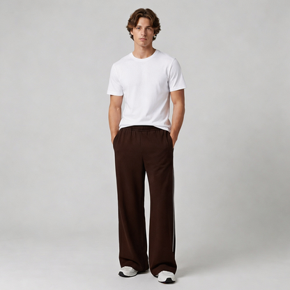 Vybe - Men Wide-leg Plush Trouser With Trim Detail - Mocha