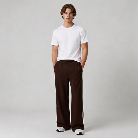 Vybe - Men Wide-leg Plush Trouser With Trim Detail - Mocha