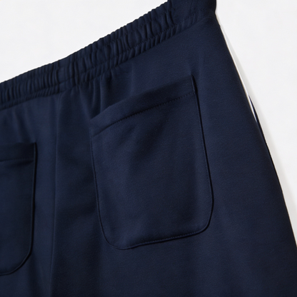 Vybe - Men Wide-leg Plush Trouser With Trim Detail - Navy Blue