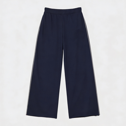 Vybe - Men Wide-leg Plush Trouser With Trim Detail - Navy Blue