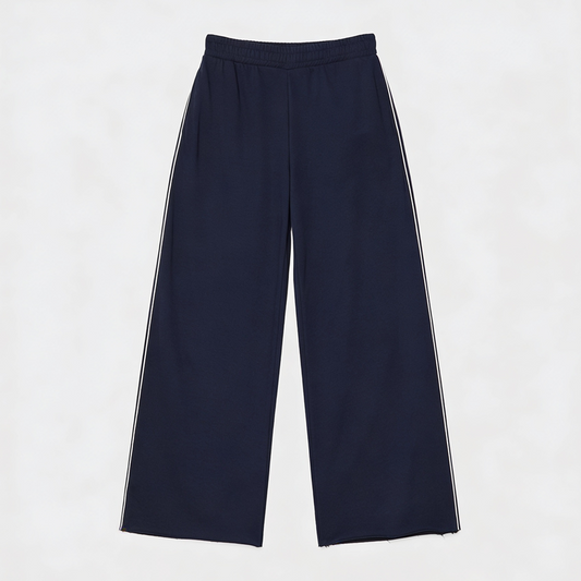 Vybe - Men Wide-leg Plush Trouser With Trim Detail - Navy Blue