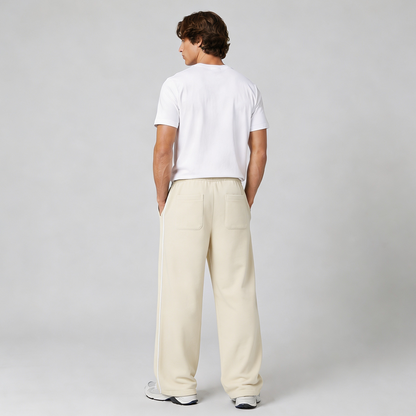 Vybe - Men Wide-leg Plush Trouser With Trim Detail - Oat Milk