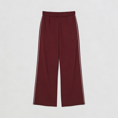 Vybe - Women Wide-leg Plush Trouser With Trim Detail - Maroon