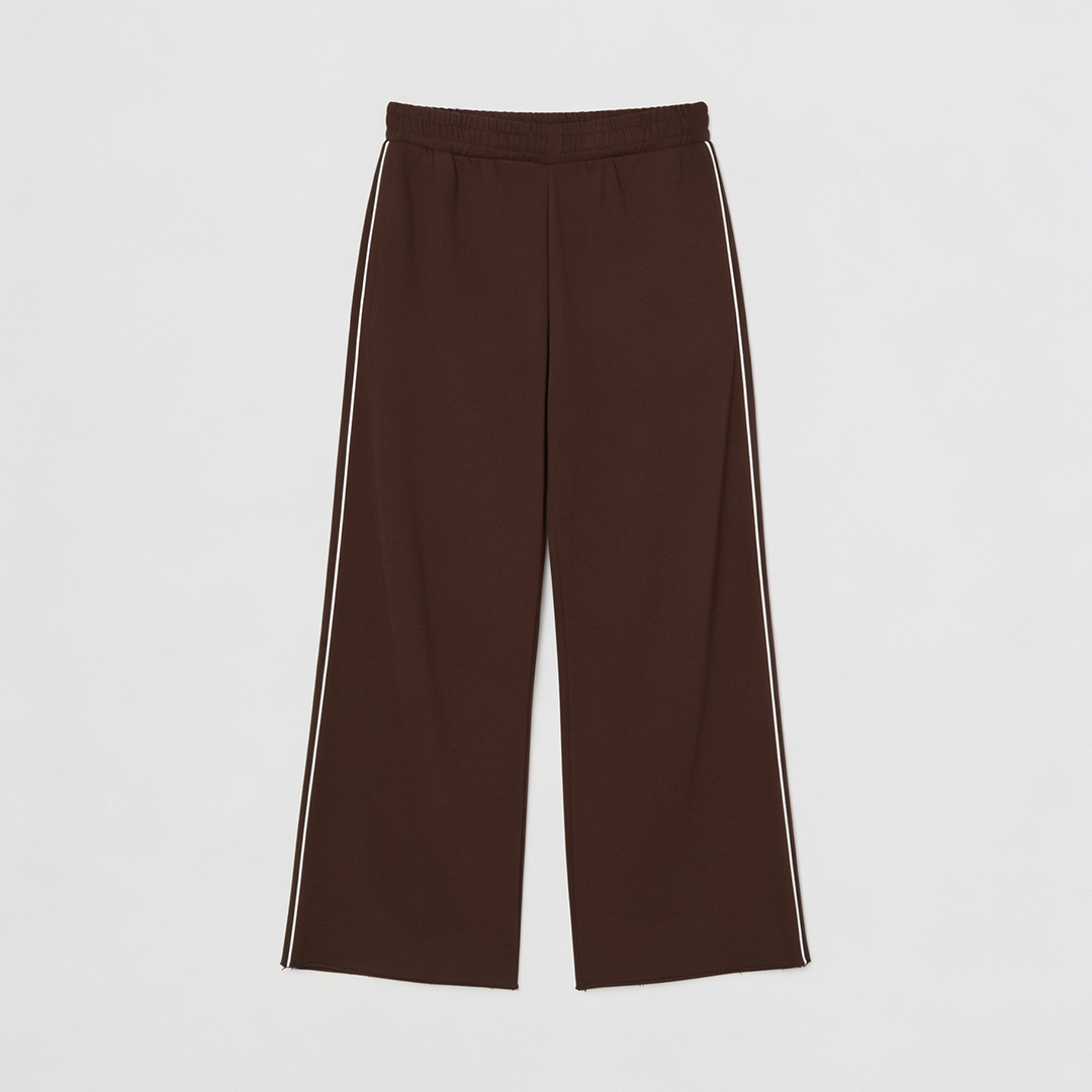 Vybe - Women Wide-leg Plush Trouser With Trim Detail - Mocha