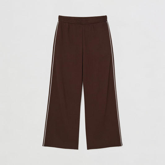 Vybe - Women Wide-leg Plush Trouser With Trim Detail - Mocha