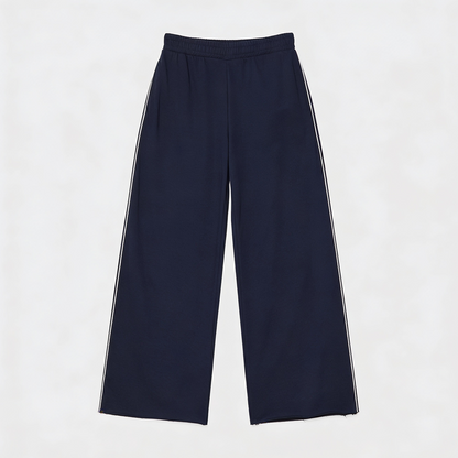 Vybe - Women Wide-leg Plush Trouser With Trim Detail - Navy Blue