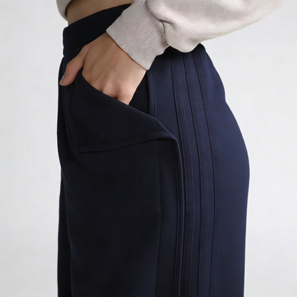 Vybe - Women Smart Pocket Wide-leg Trouser - Navy Blue