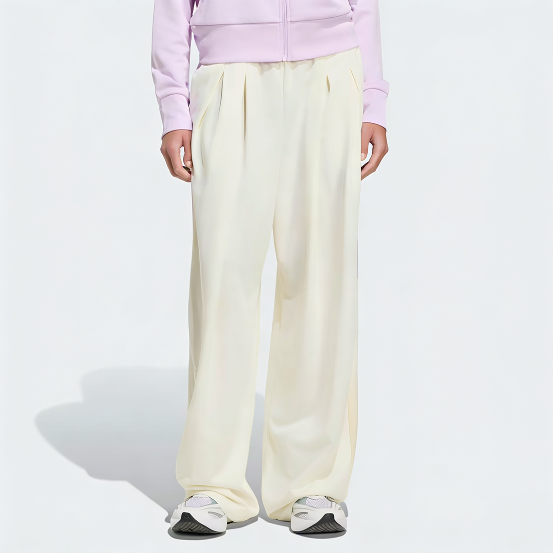 Vybe - Women Tiro 3-Stripes Wide-leg Pleated Pants - Oat Milk
