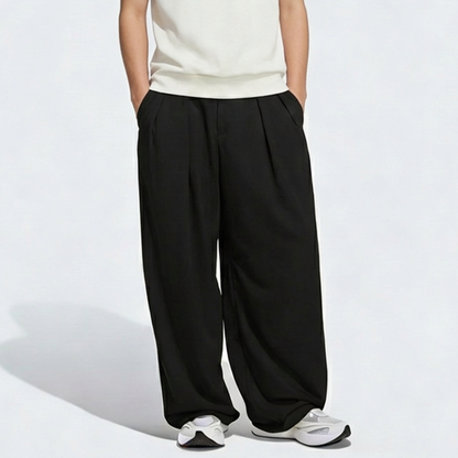 Vybe - Men Tiro 3-Stripes Wide-leg Pleated Pants - Black
