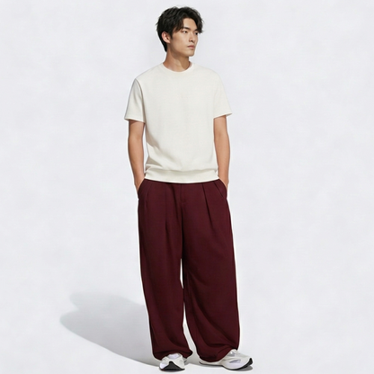 Vybe - Men Tiro 3-Stripes Wide-leg Pleated Pants - Maroon