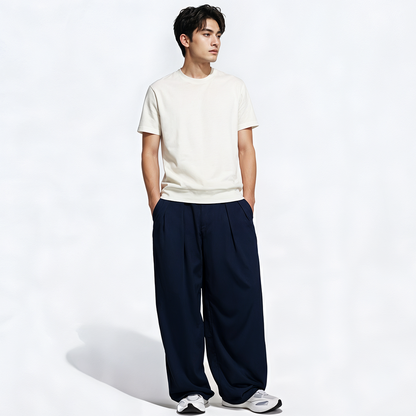 Vybe - Men Tiro 3-Stripes Wide-leg Pleated Pants - Navy Blue