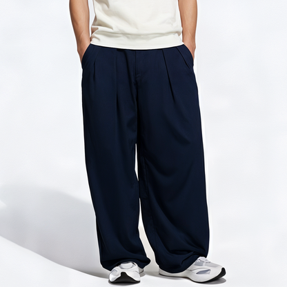 Vybe - Men Tiro 3-Stripes Wide-leg Pleated Pants - Navy Blue