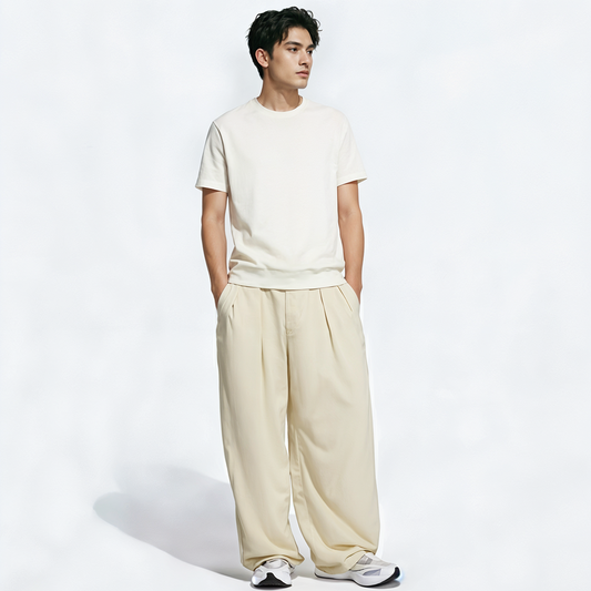 Vybe - Men Tiro 3-Stripes Wide-leg Pleated Pants - Oat Milk