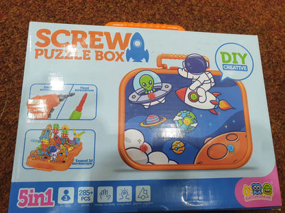 5-in-1 Space Theme Screw Puzzle Box - 285+ Pcs DIY Creative STEM Building Toy with Electric Screwdriver