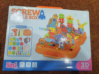 5-in-1 Space Theme Screw Puzzle Box - 285+ Pcs DIY Creative STEM Building Toy with Electric Screwdriver