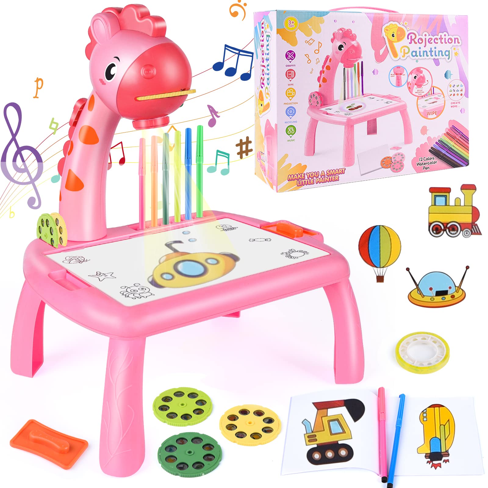 YUEHUI TOYS Kids Drawing Projector Table Giraffe Light Music Educational Toy